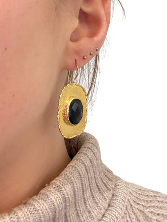 Romy earrings - Black stone in gold frame