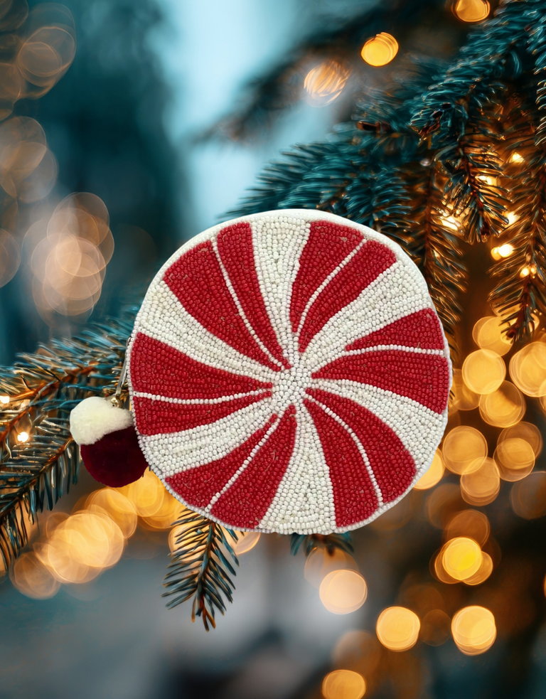 Peppermint Geborduurde Pouch – Rood & Wit Holiday Edition