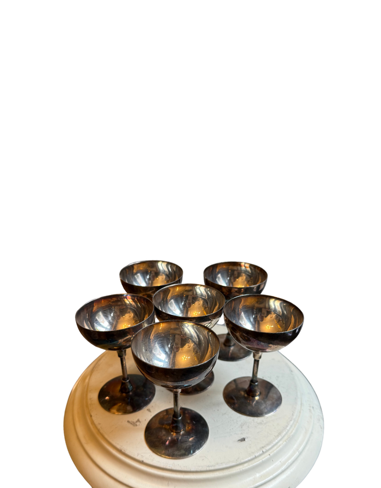 Set of 6 Vintage Silver-Plated Mini Coupes – Spain