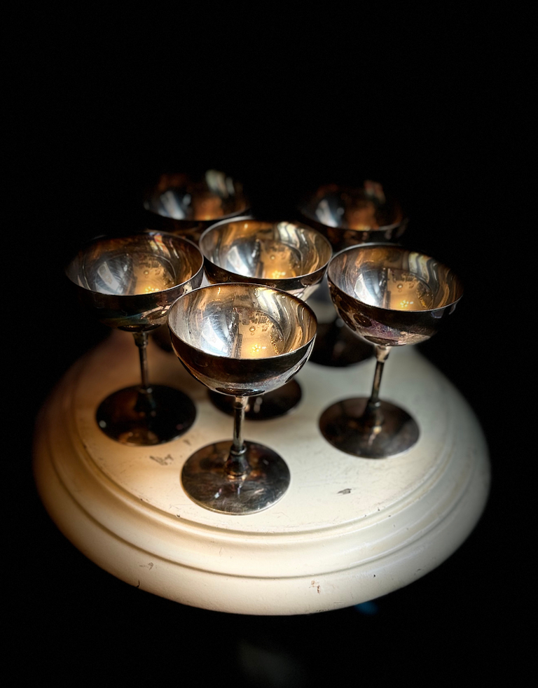 Set van 6 Vintage Zilveren Mini Coupes – Spanje
