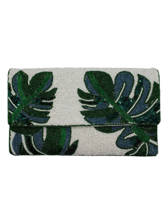 Palm Leaves Beaded Clutch