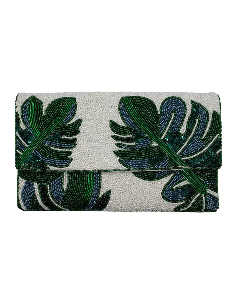 Palm Leaves Beaded Clutch