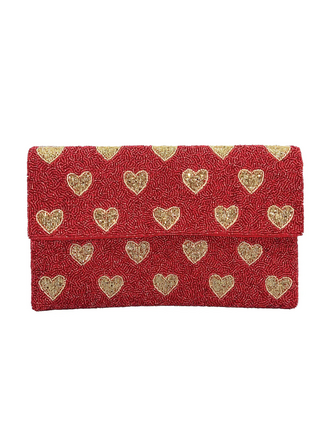 Romantic Hearts Red Beaded Clutch
