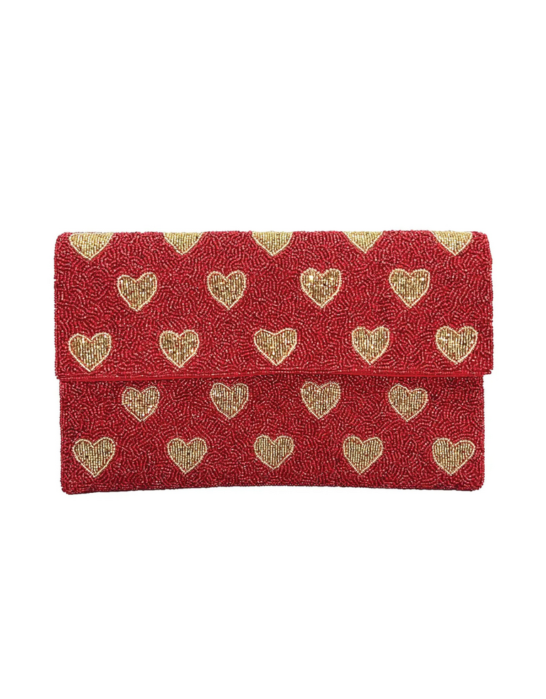 Romantic Hearts Red Beaded Clutch