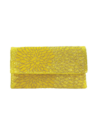 Yellow Floral Beaded Clutch