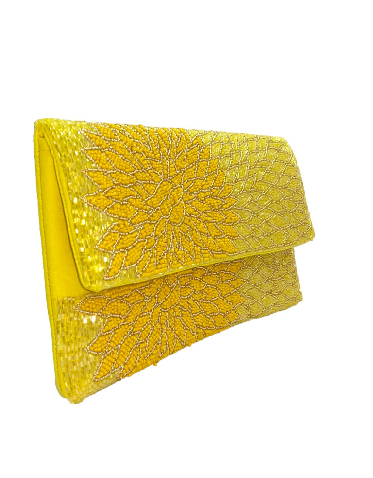 Yellow Floral Beaded Clutch