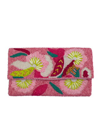 Raffia Bloemen Kralenclutch