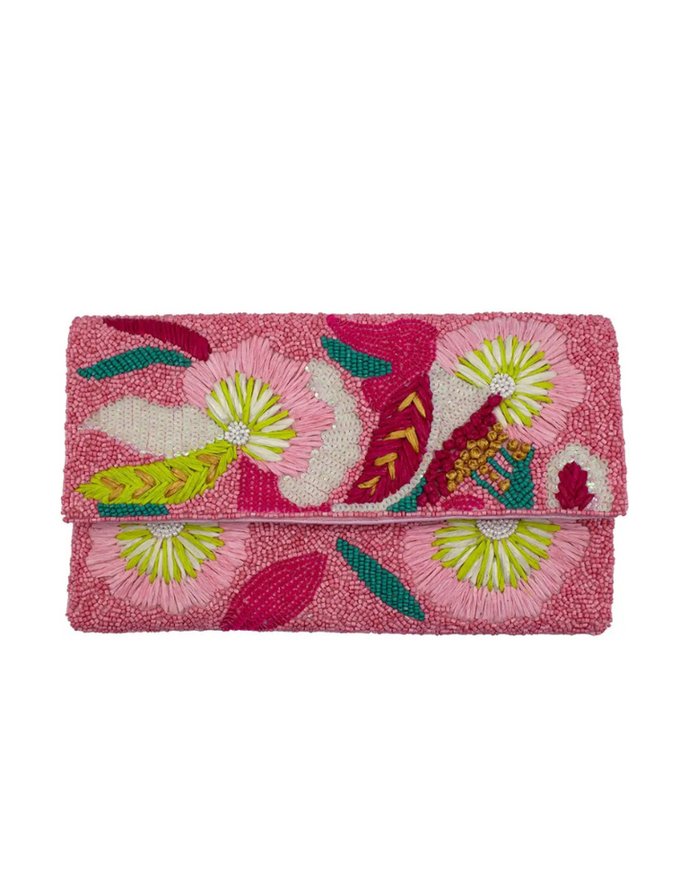 Raffia Floral Beaded Clutch