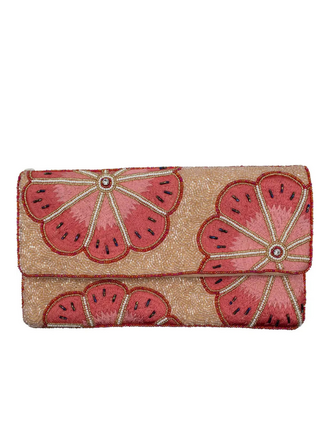 Coral Pink Floral Beaded Clutch