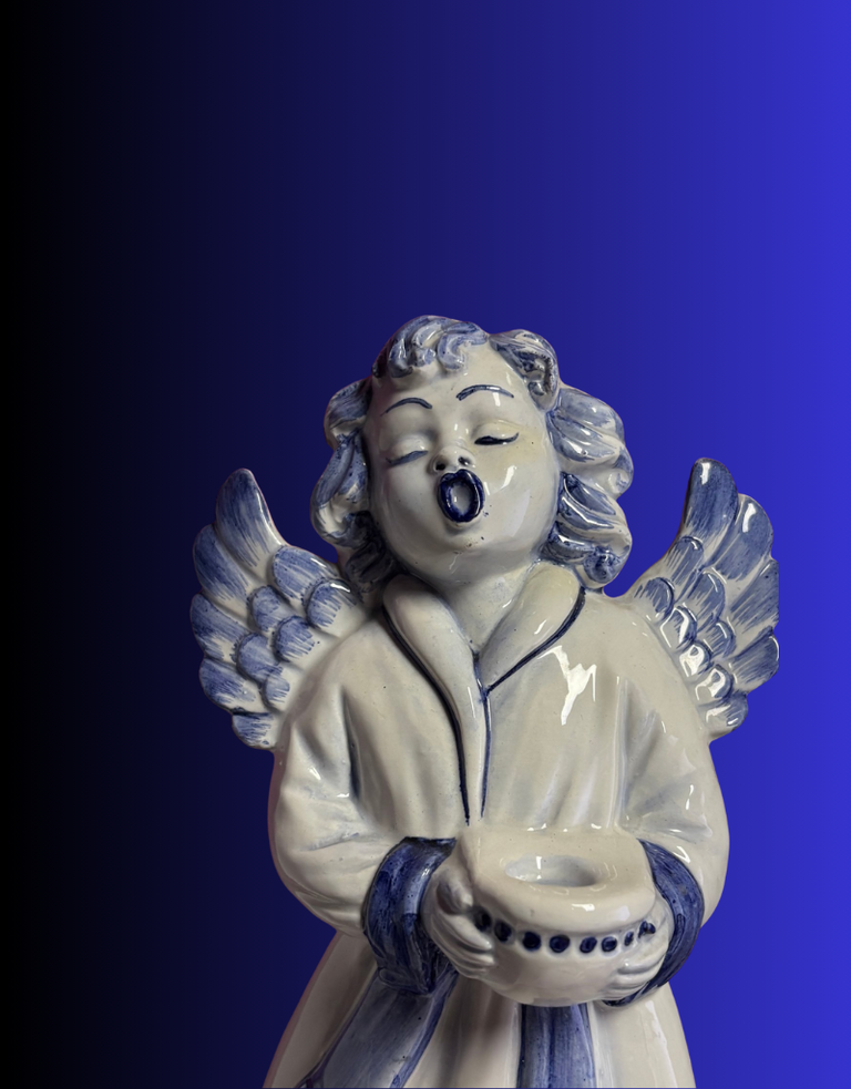 Vintage Vintage Blue & White Christmas Angel – Thun Style – 24 cm