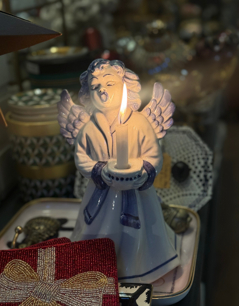 Vintage Vintage Blue & White Christmas Angel – Thun Style – 24 cm