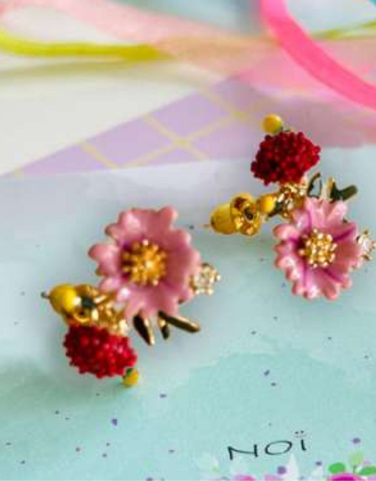 Noï/Natural Life Pompadour Flower Earrings – Rosegold Red
