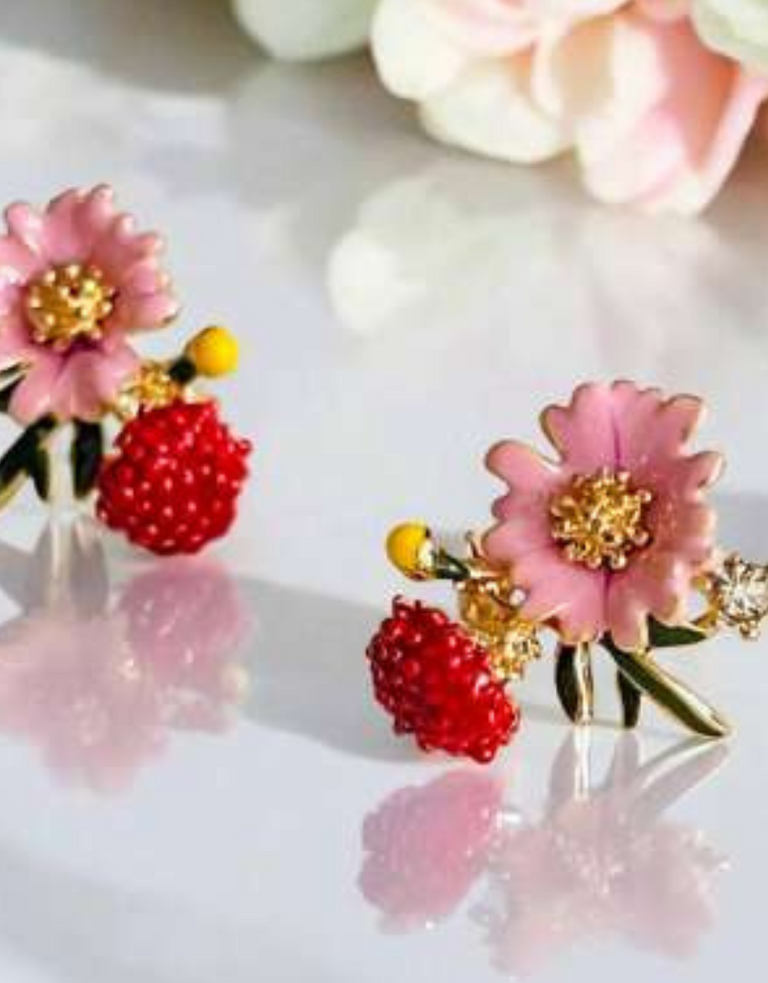 Noï/Natural Life Pompadour Flower Earrings – Rosegold Red