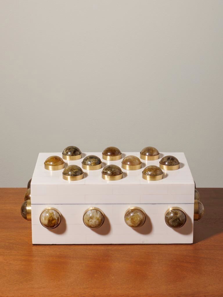 Amber Cabochon Box – Resin & Brass – 13 x 30 x 10 cm