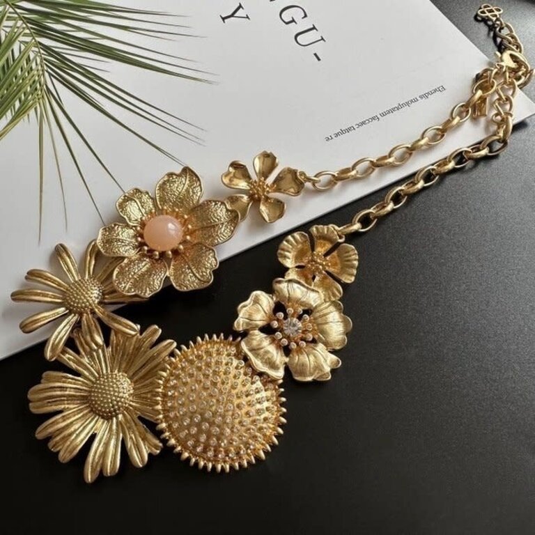 Vintage Oscar de la Renta Floral Statement Ketting — Handgeschilderde Emaille Madeliefjes | Goudkleurig
