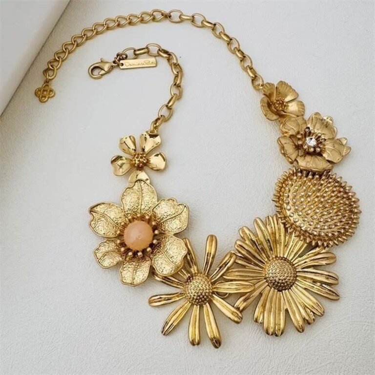 Vintage Oscar de la Renta Floral Statement Ketting — Handgeschilderde Emaille Madeliefjes | Goudkleurig