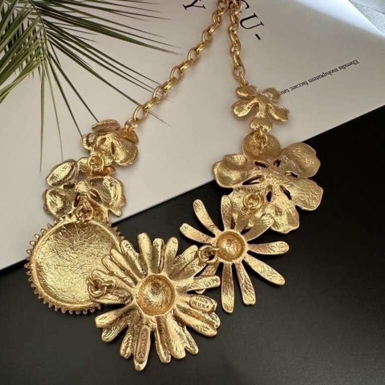 Vintage Oscar de la Renta Floral Statement Ketting — Handgeschilderde Emaille Madeliefjes | Goudkleurig