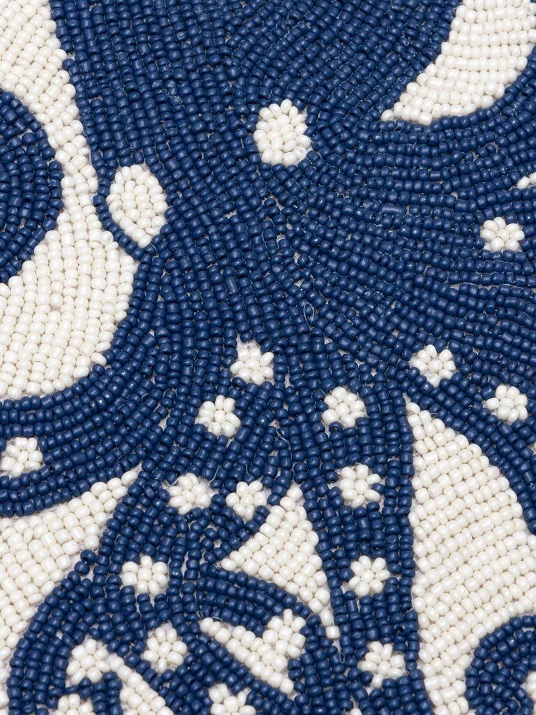 Round Beaded Placemat with Blue Octopus – 38 cm