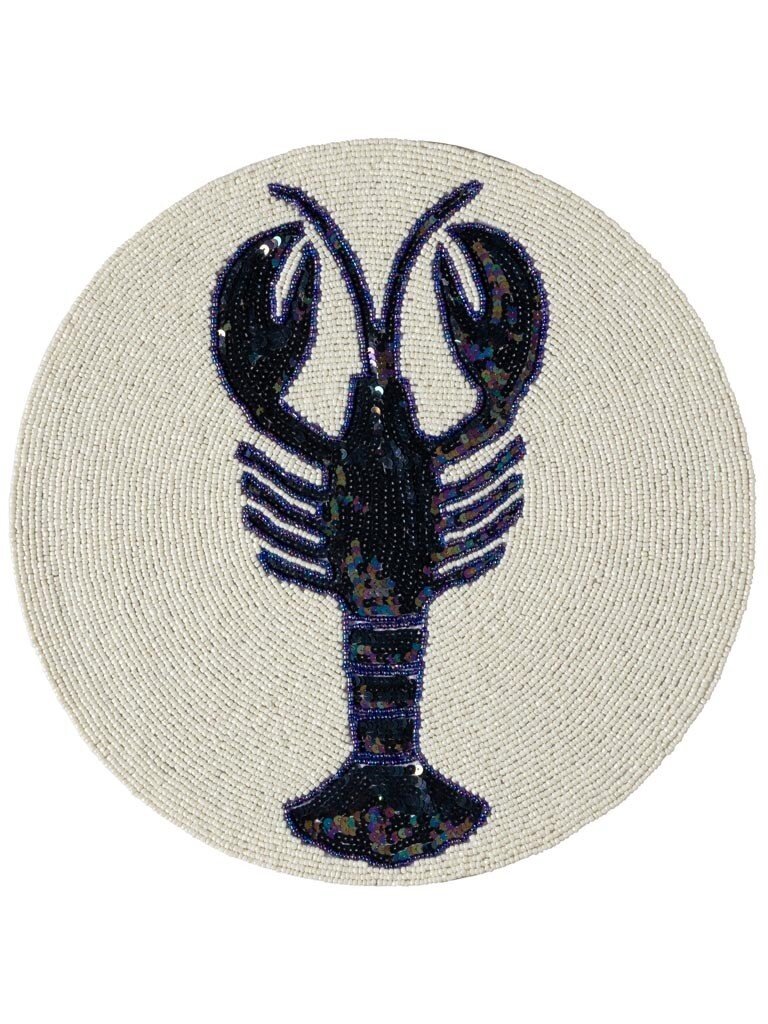 Ronde Kralen Placemat met Glanzende Blauwe Kreeft – 38 cm