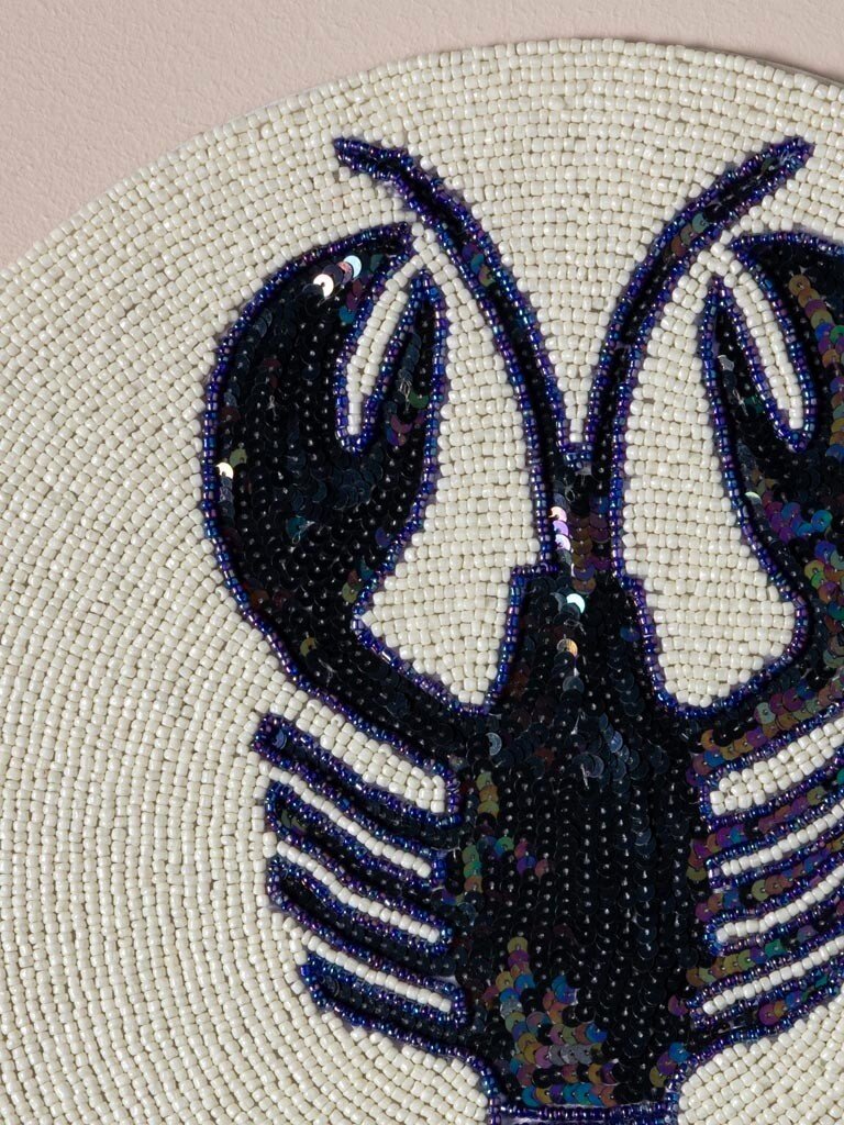 Round Beaded Placemat with Shiny Blue Lobster – 38 cm