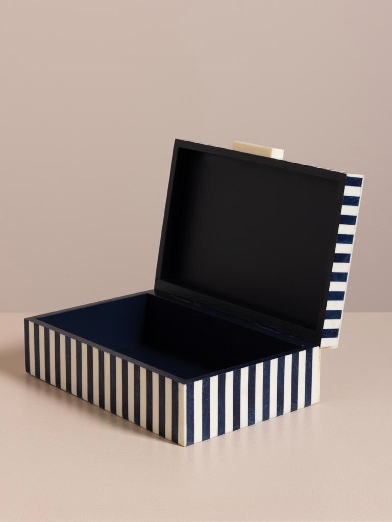 Blue & White Striped Decorative Box