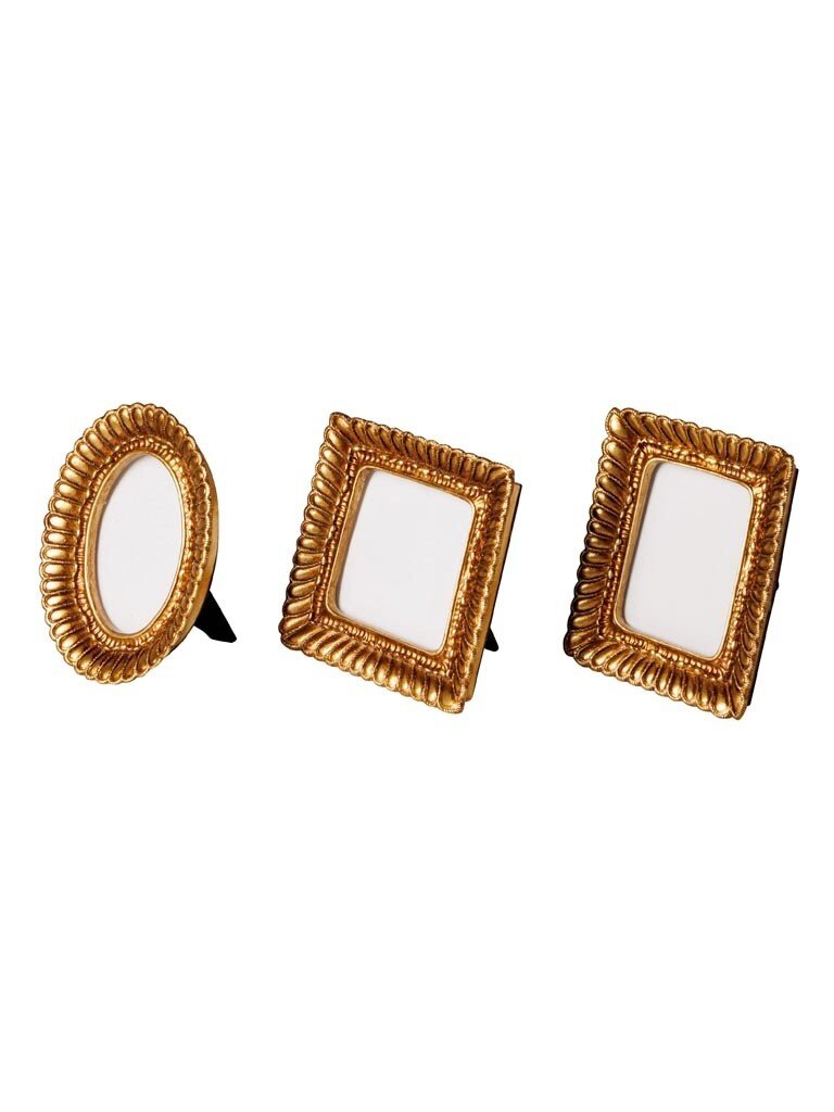 Set van Drie Gouden Fotolijstjes – Geribbelde Rand (9 × 9)