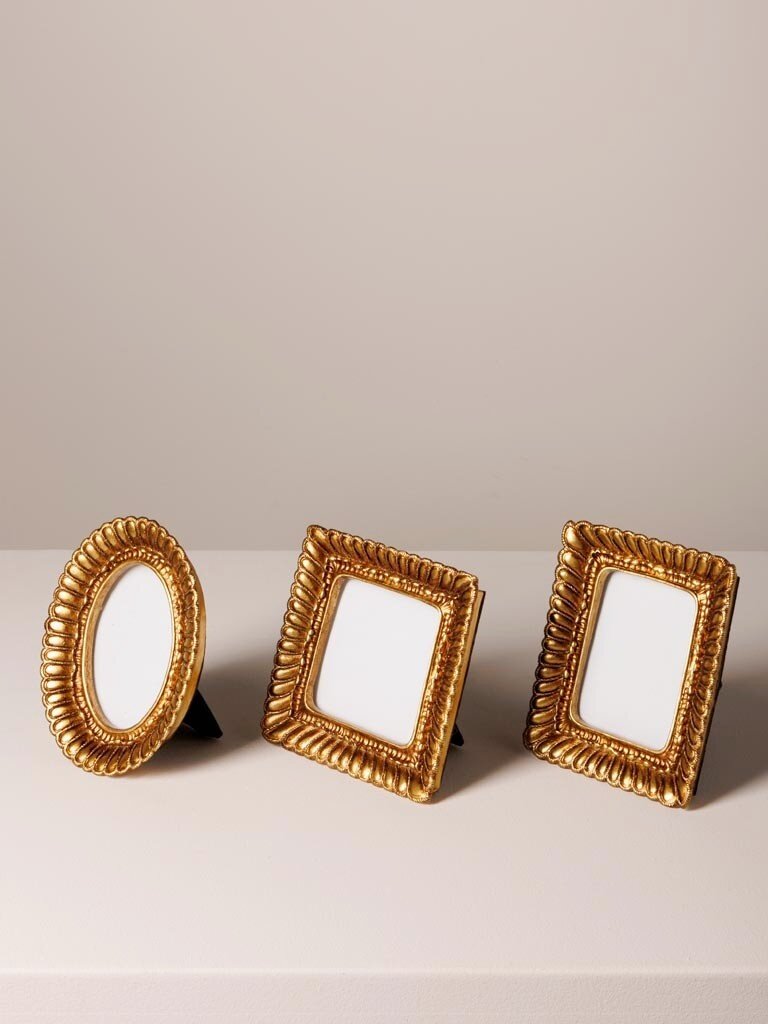Set of Three Golden Photo Frames – Fluted Edge (9 × 9)