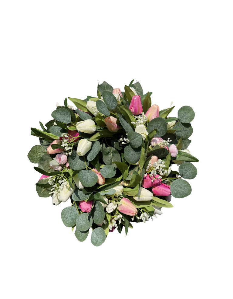 Voorjaars Tulpenkrans van Zijdebloemen — Roze & Ivoor | 30 cm
