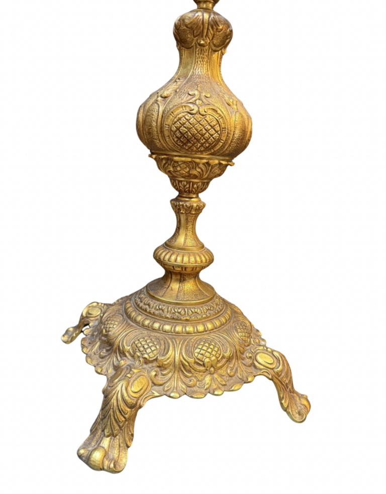 Vintage Vintage Bronzen Tafellamp met Handgedecoreerde Kap (50 cm)