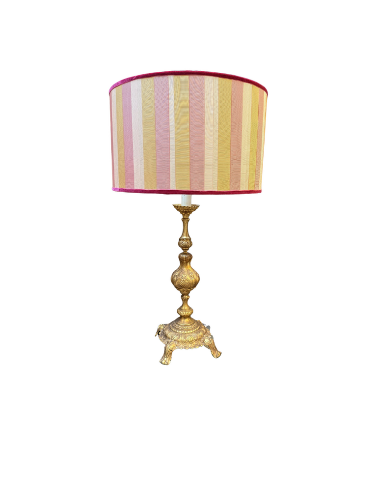 Vintage Vintage Bronze Table Lamp with Hand-Decorated Shade (50 cm)