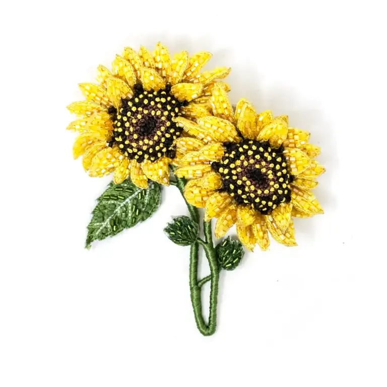 Trovelore Dancing Sunflowers Brooch – Hand Embroidered Floral Pin by Trovelore
