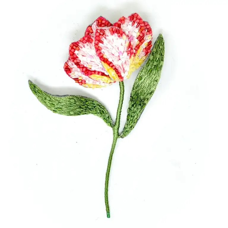 Trovelore Estella Parrot Tulip Brooch – Hand Embroidered Flower by Trovelore
