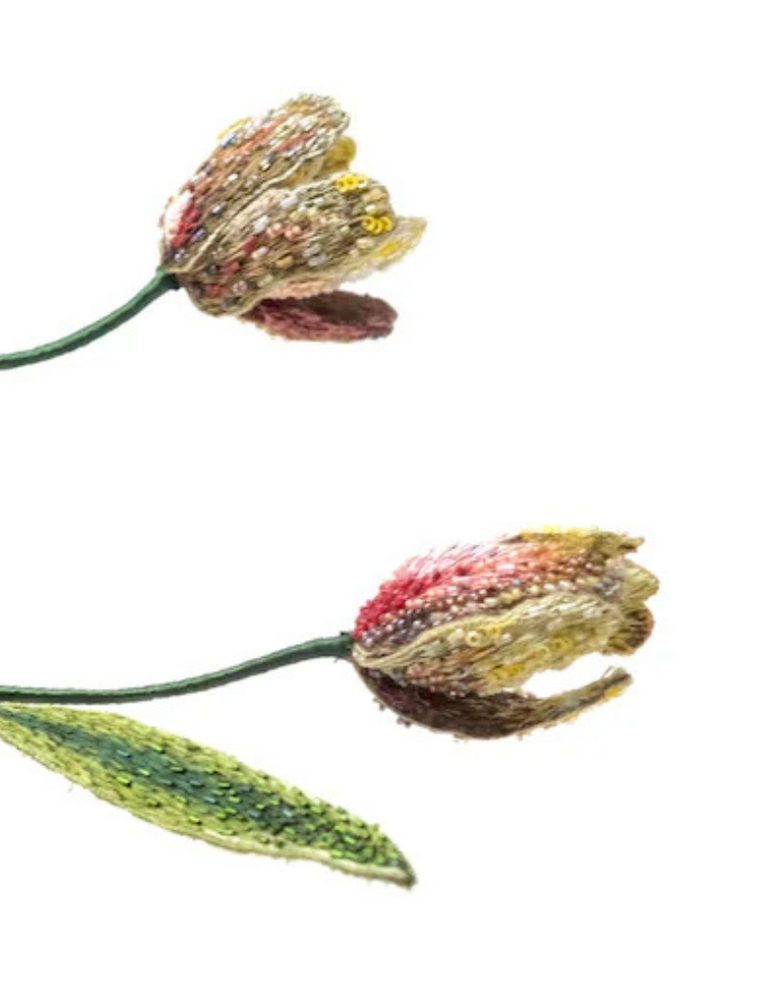 Trovelore Rembrandt Tulips Object Art – Hand Embroidered by Trovelore