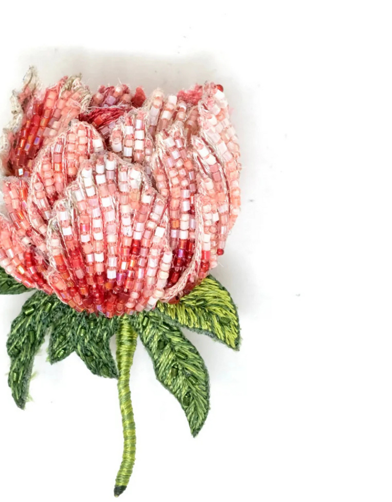 Trovelore Garden Peony Brooch – Hand Embroidered Flower by Trovelore