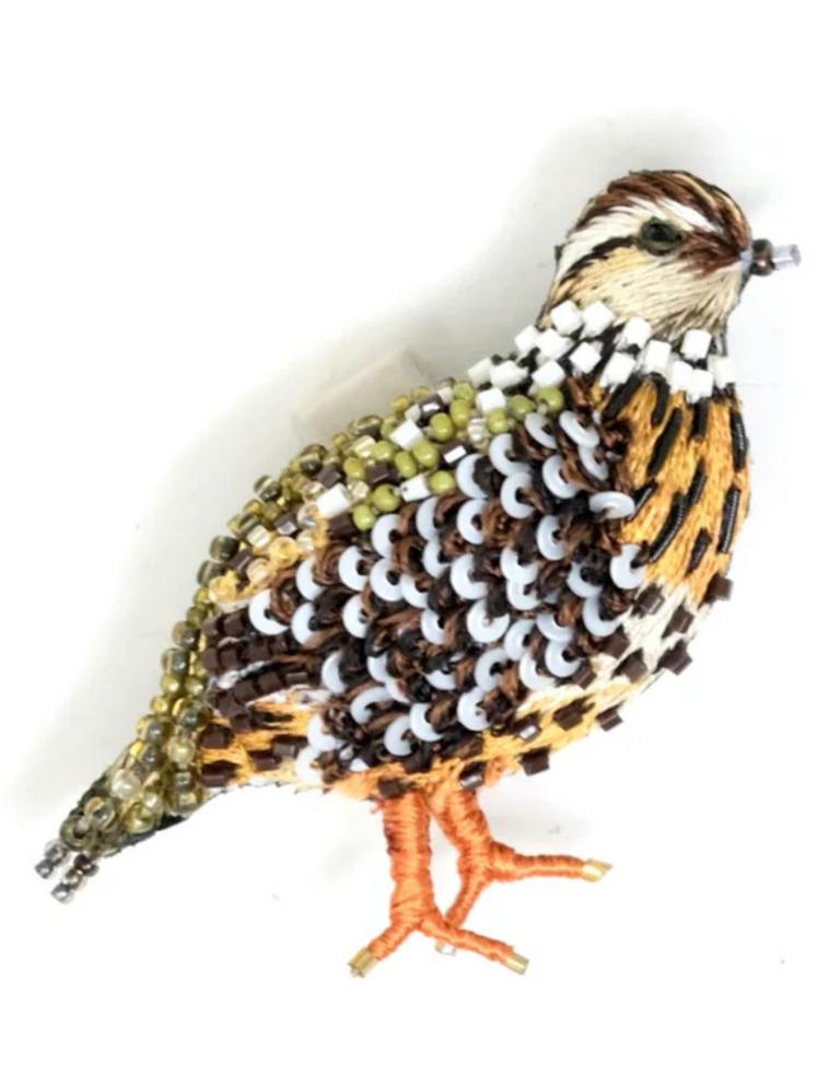 Trovelore Fool Quail Brooch – Hand Embroidered Bird by Trovelore