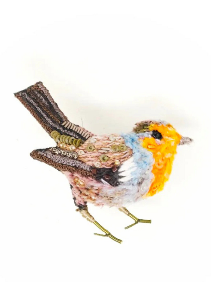 Trovelore Roodborstje Broche – Handgeborduurde Vogel van Trovelore