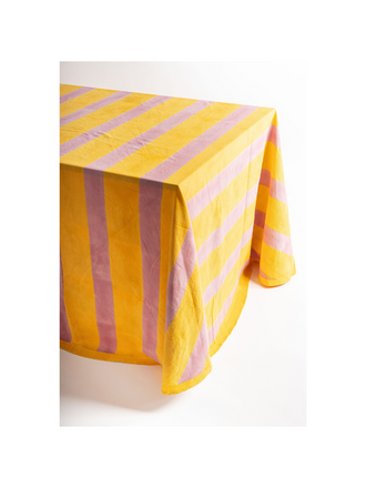 Les Ottomans Block Printed Cotton Tablecloth – Yellow & Pink Stripe