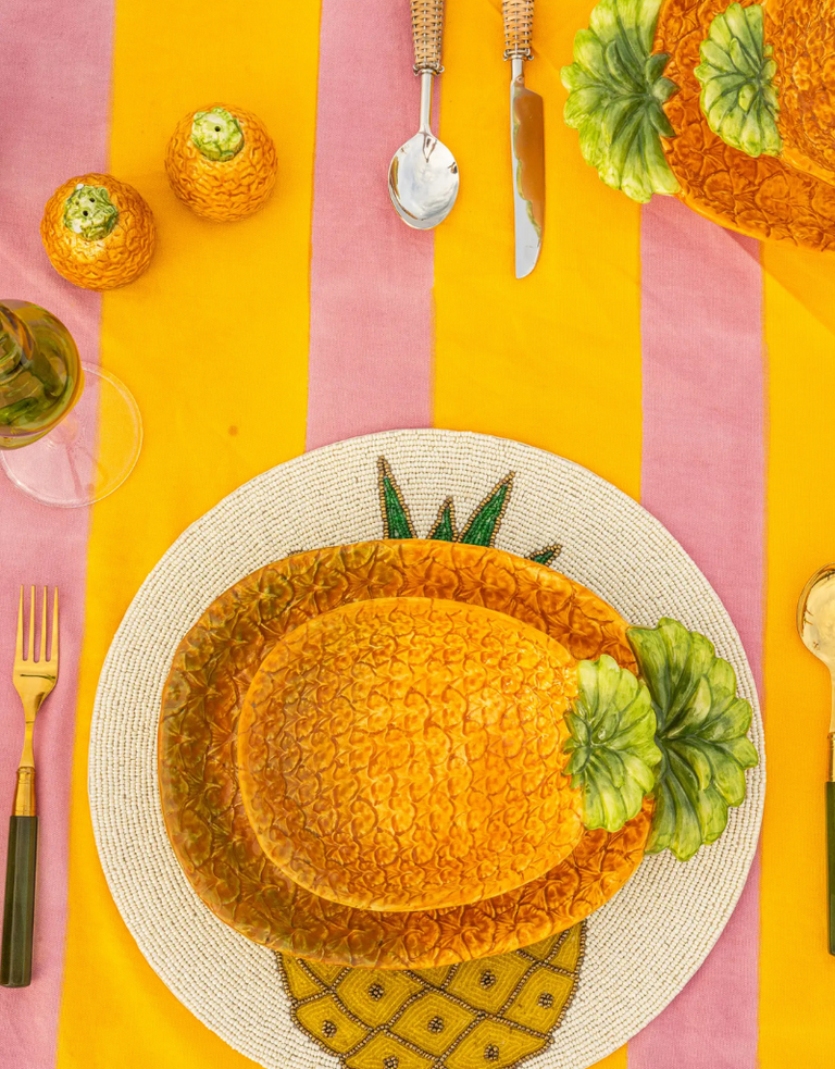 Les Ottomans Block Printed Cotton Tablecloth – Yellow & Pink Stripe