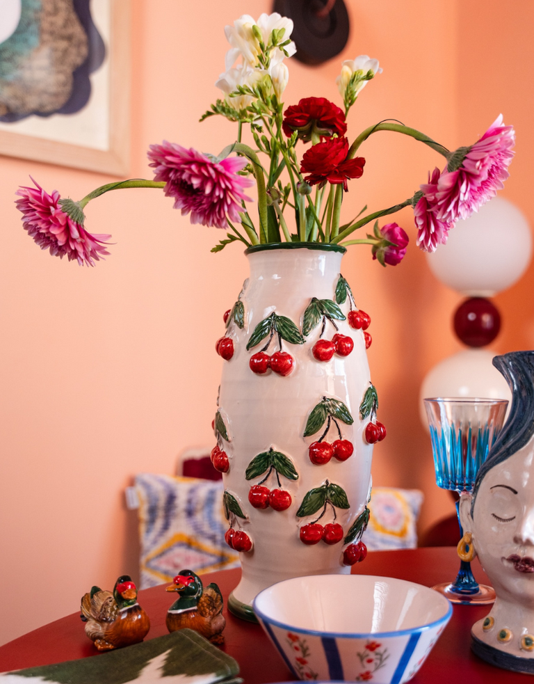 Les Ottomans Sicily Hand-Painted Ceramic Vase - Cherries by Les Ottomans