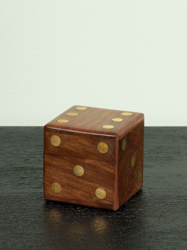 Houten & Messing Dobbelsteen Doosje Inclusief 5 Dobbelstenen
