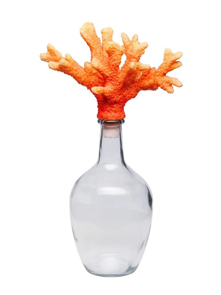 Glass Bottle with Orange Coral Stopper