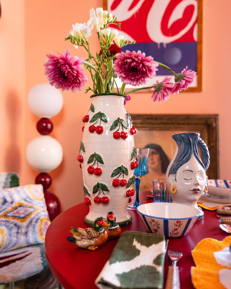 Les Ottomans Sicily Hand-Painted Ceramic Vase - Cherries by Les Ottomans