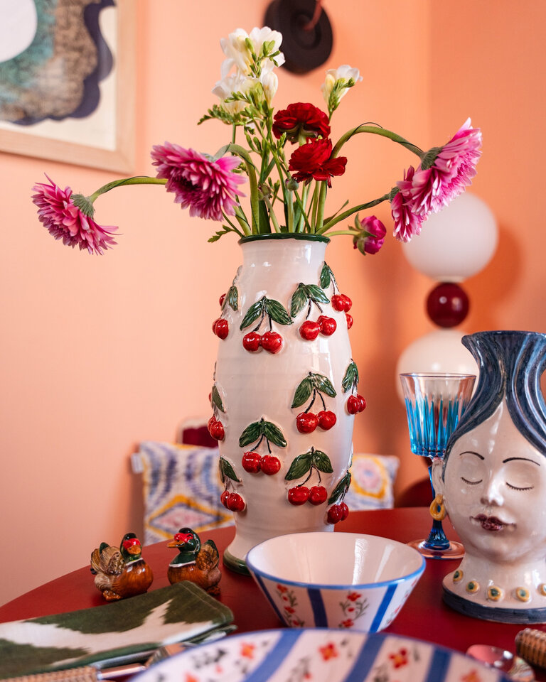 Les Ottomans Sicily Hand-Painted Ceramic Vase - Cherries by Les Ottomans