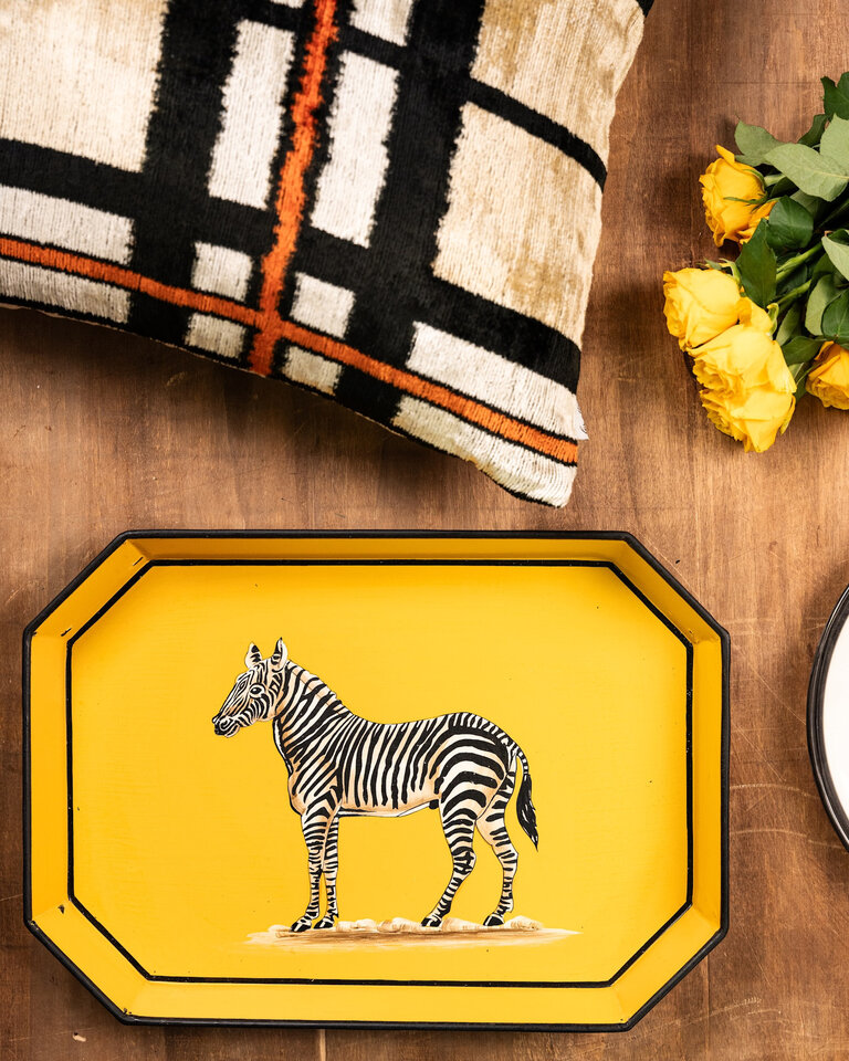 Les Ottomans Hand-Painted Iron Tray Zebra by Les Ottomans
