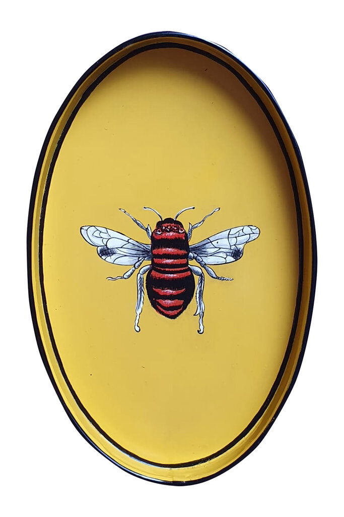 Les Ottomans Oval Hand-Painted Iron Tray Bumble Bee by Les Ottomans