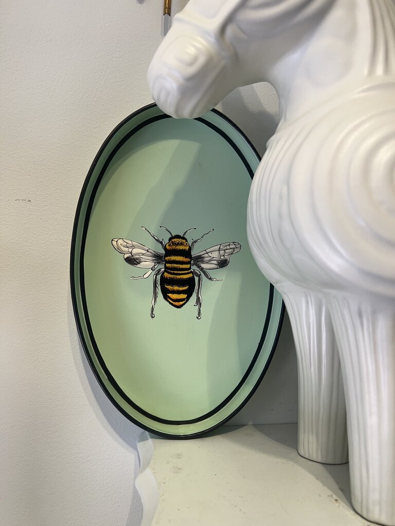 Les Ottomans Oval Hand-Painted Iron Tray Bumble Bee by Les Ottomans