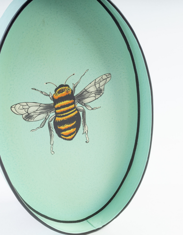 Les Ottomans Oval Hand-Painted Iron Tray Bumble Bee by Les Ottomans