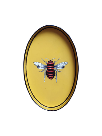Les Ottomans Oval Hand-Painted Iron Tray Bumble Bee