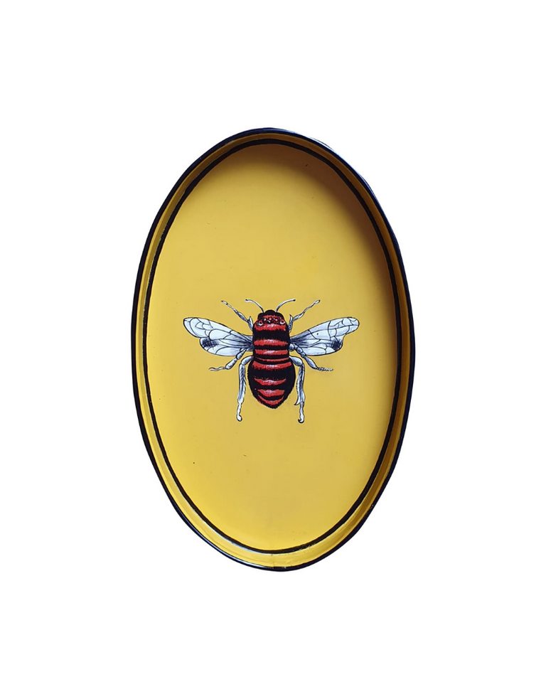 Les Ottomans Oval Hand-Painted Iron Tray Bumble Bee by Les Ottomans