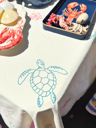 Les Ottomans Embroidered Cotton Tablecloth Sea World by Les Ottomans